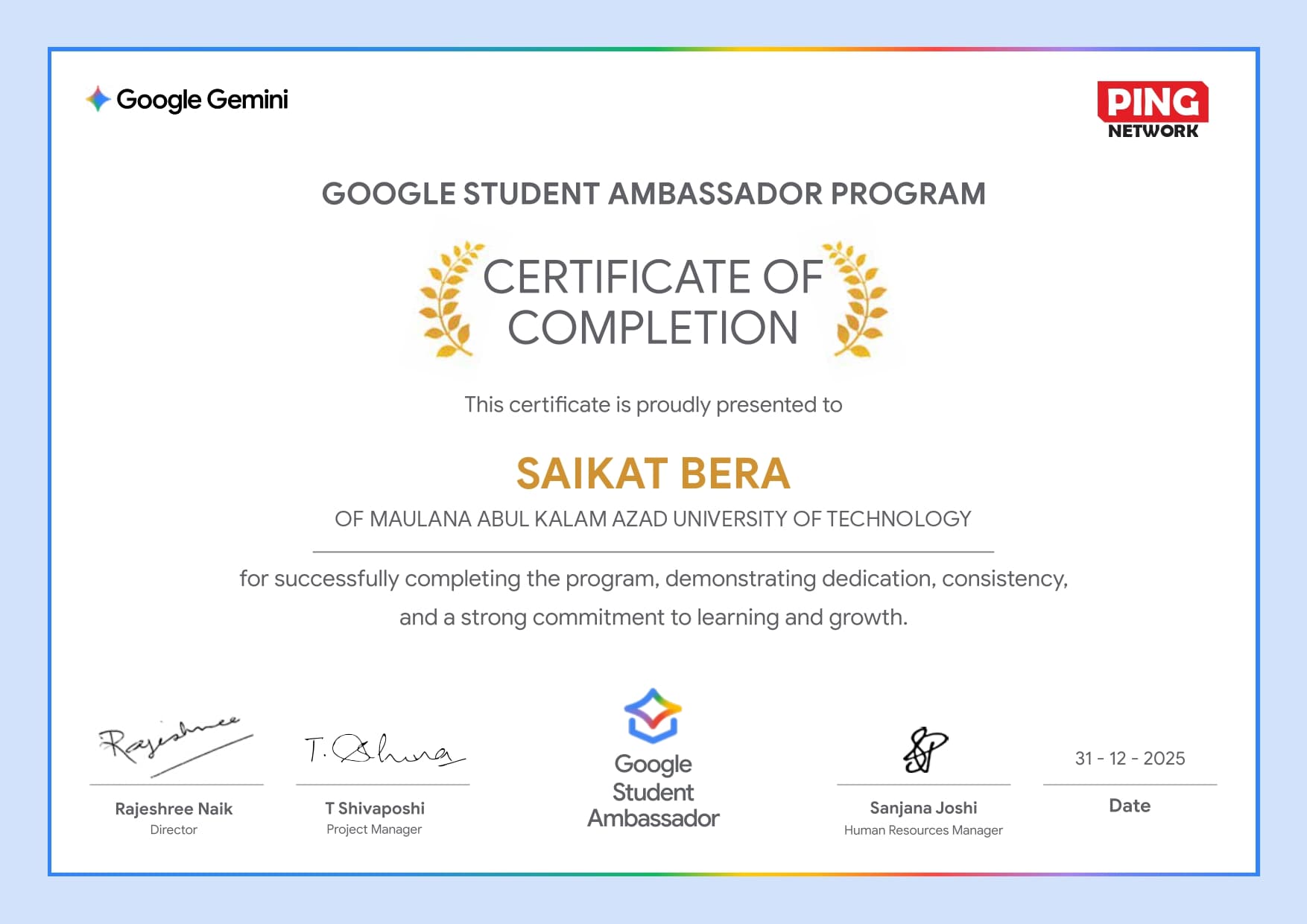 Google Student Ambassador Completion