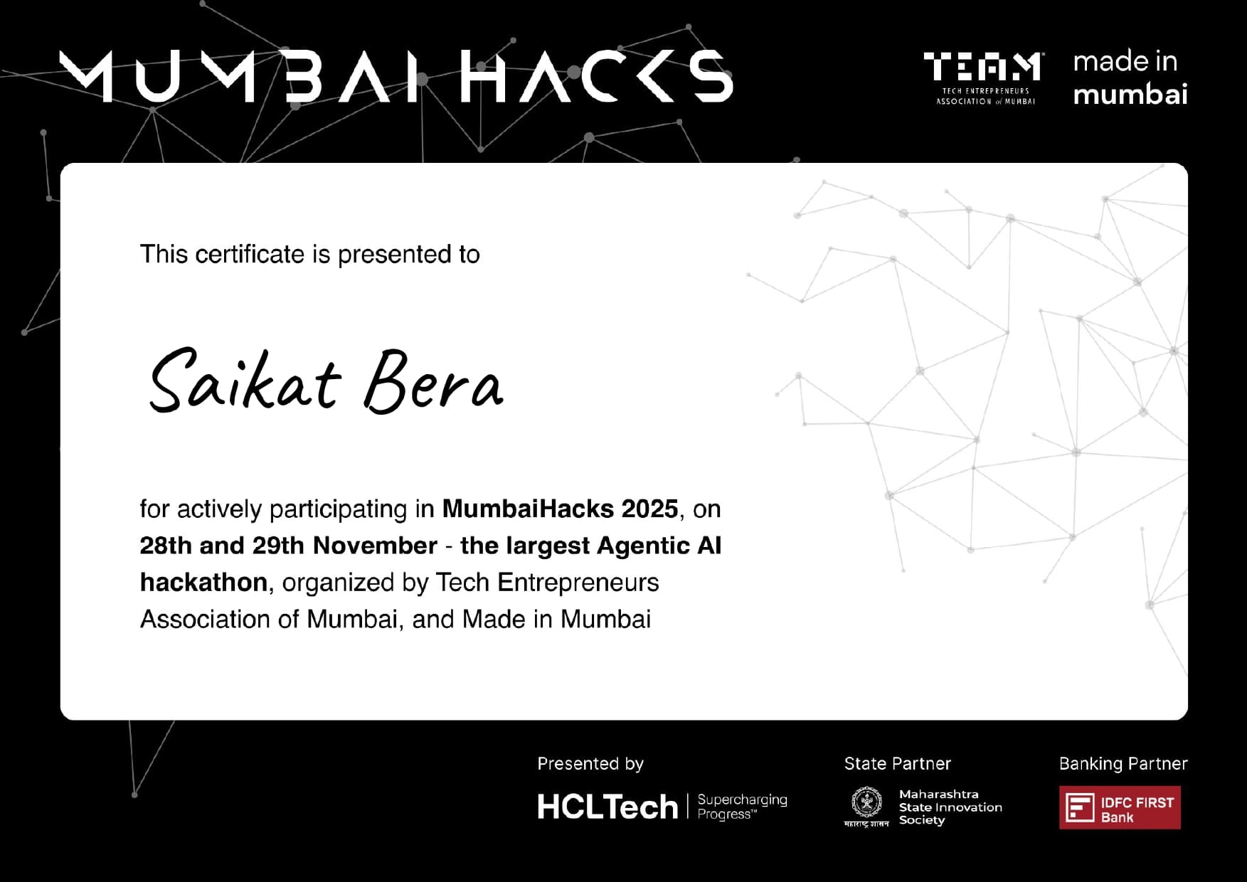 MumbaiHacks 2025 Participation