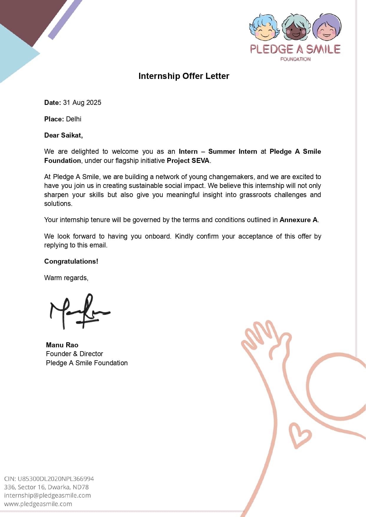 Summer Internship Offer Letter